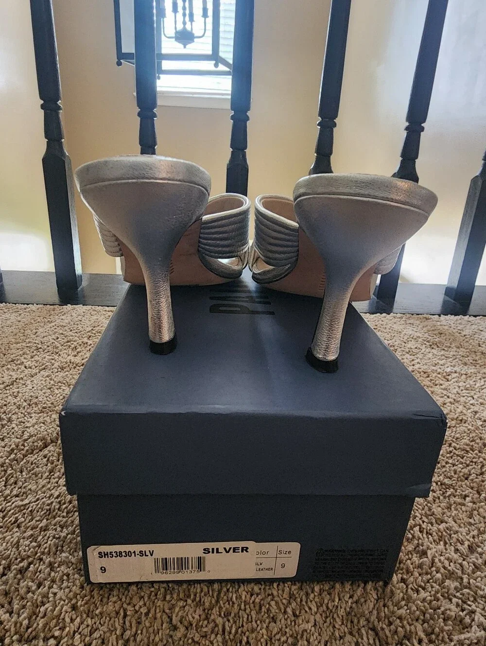 PAIGE Metallic Silver Cross-Strap Slide Heels